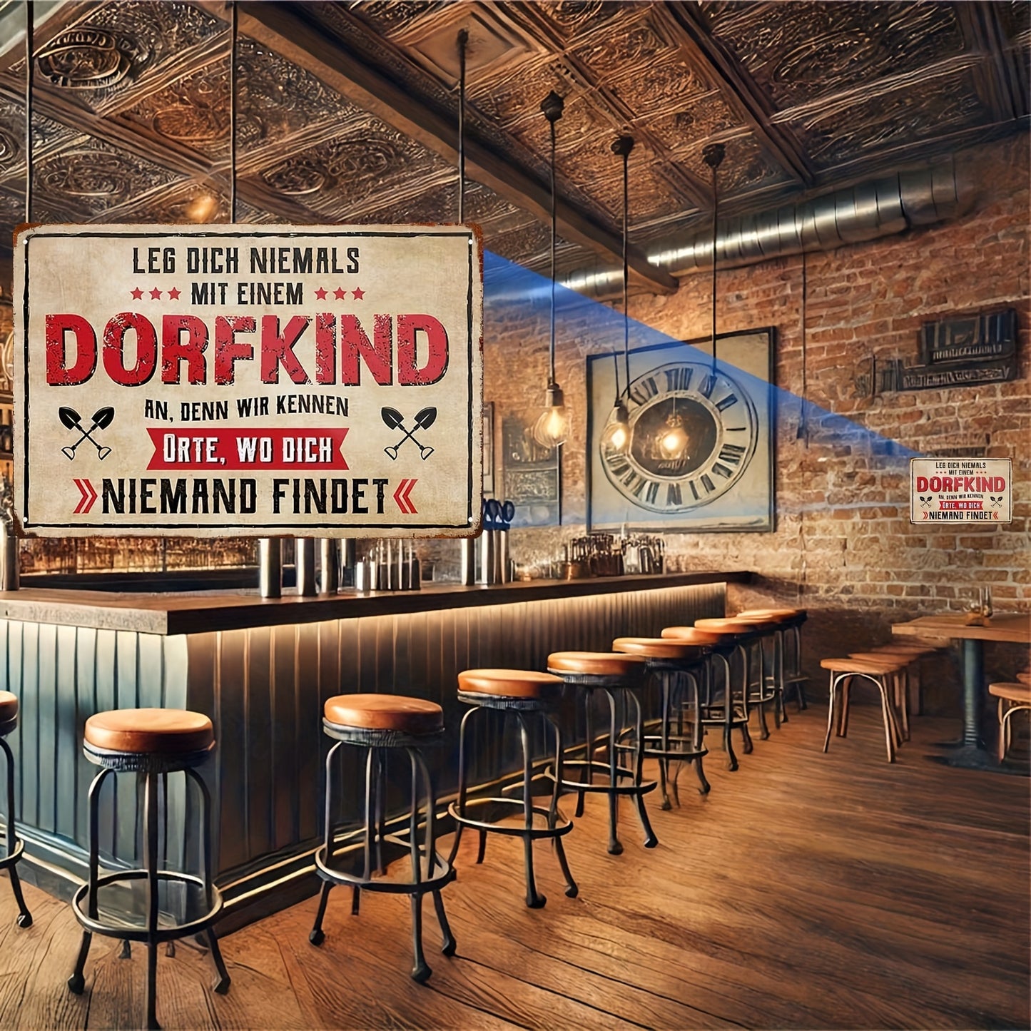 Lustiges Metallschild - Leg dich nicht mit einem Dorfkind an