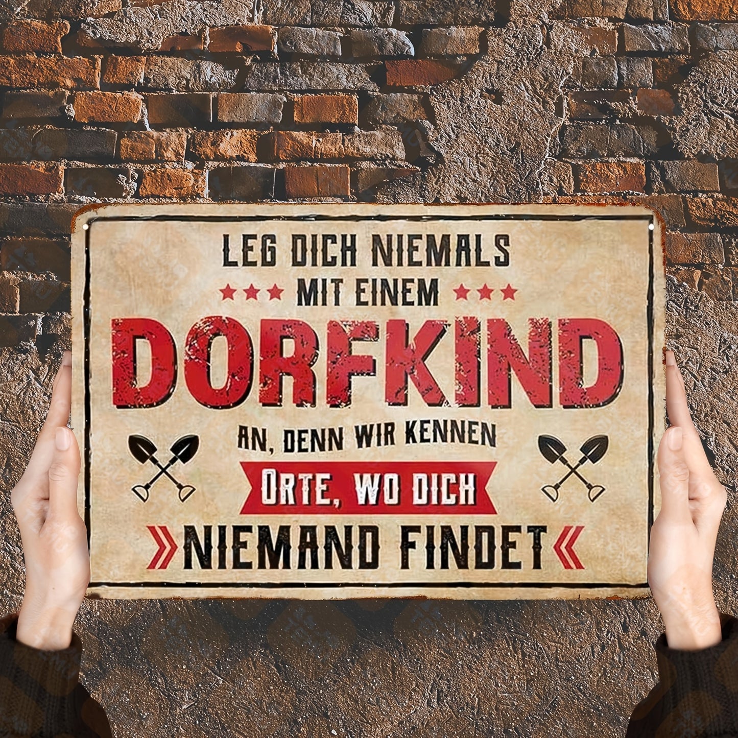 Lustiges Metallschild - Leg dich nicht mit einem Dorfkind an