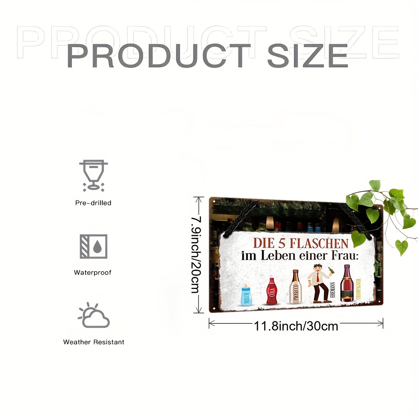 Lustiges Metallschild - DIe 5 Flaschen im Leben einer Frau