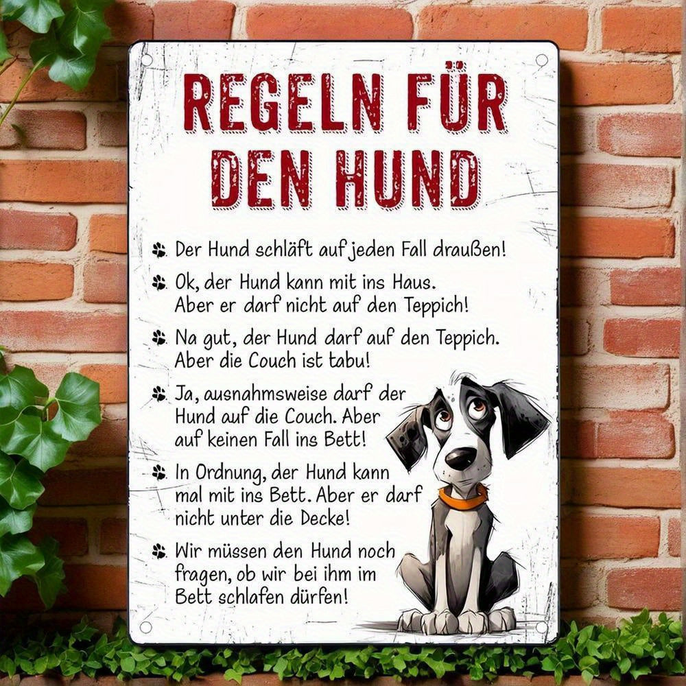 Lustiges Metallschild - Hunderegeln für Besucher